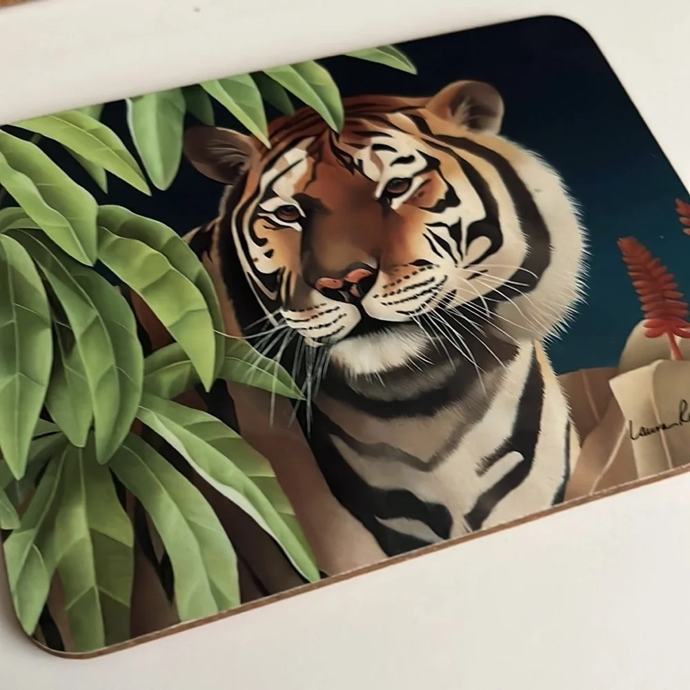National Wildlife Federation Coasters Set of 4 Tiger Leopard Hardboard Cork 1993